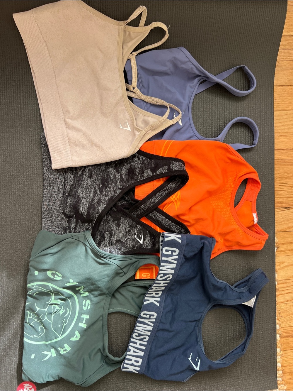 Gymshark Sports Bra Bundle — Navy, Olive, Orange, Beige, Charcoal